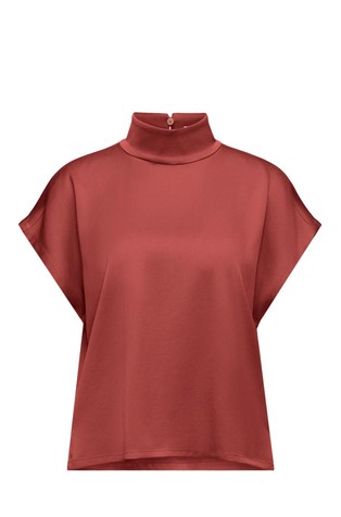 Shirt blouse with stand-up collar in satin