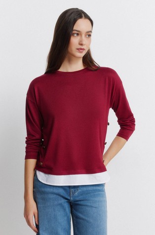 Majica s kontrastnim umetkom i ukrasnim gumbima