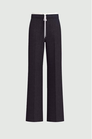 Drawstring trousers in lamé-embellished viscose-blend fabric