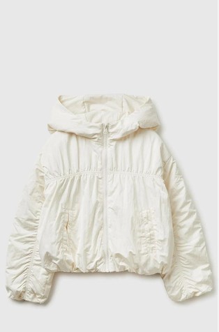 Jacket with hood and gathered seams