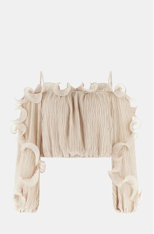 Cropped plisirana bluza s volančićima