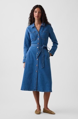 Denim Tie-Belt Midi Shirtdress