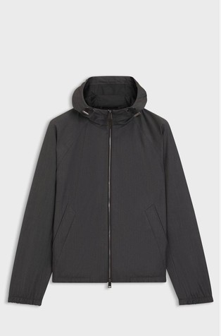 Hooded windbreaker in virgin wool