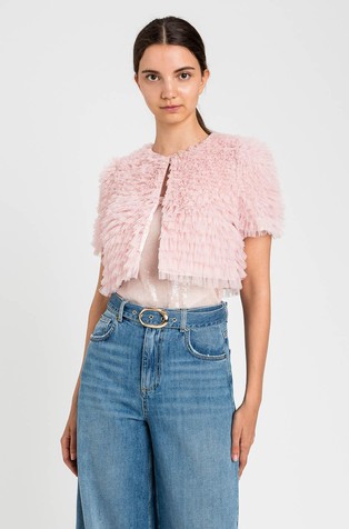 Cropped tulle ruffle jacket