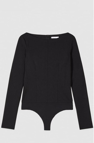 Stretch corset bodysuit with long sleeves