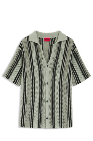 Relaxed-fit short-sleeved polo shirt in open-knit