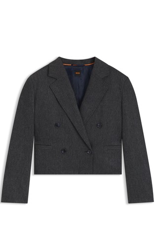 Cropped sako od melirane flanelske tkanine s dvorednim kopčanjem