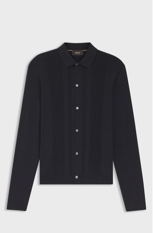 Silk polo cardigan with mesh panelling