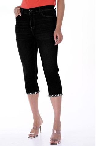 Kapri jeans hlače s ukrasnim kamenčićima i perlama