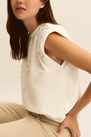 Majica od rastezljivog pamuka s ukrasnim kamenčićima