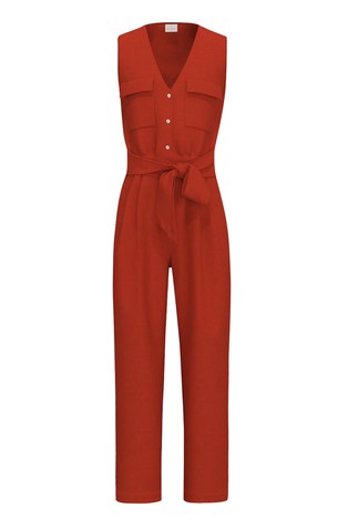 Pure linen jumpsuit with belt