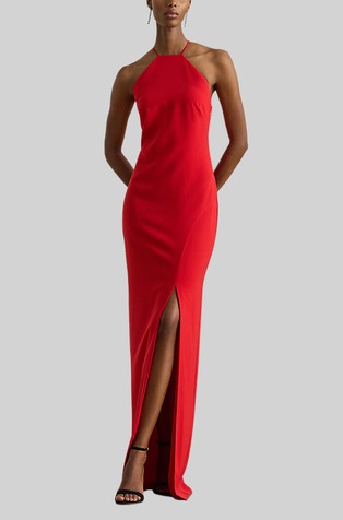 Crepe Halter Gown with Slit