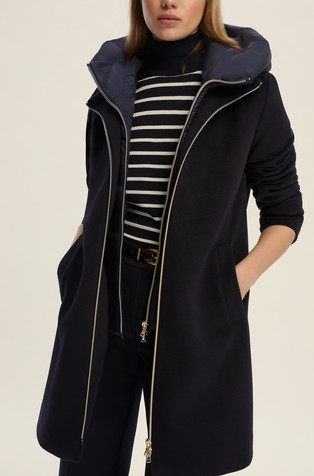 Short coat with removable hooded bib insert