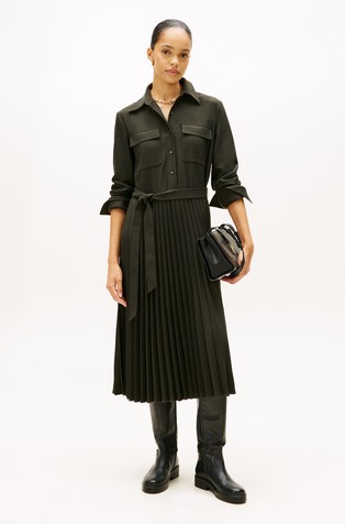 Midi košulja-haljina s plisiranom suknjom