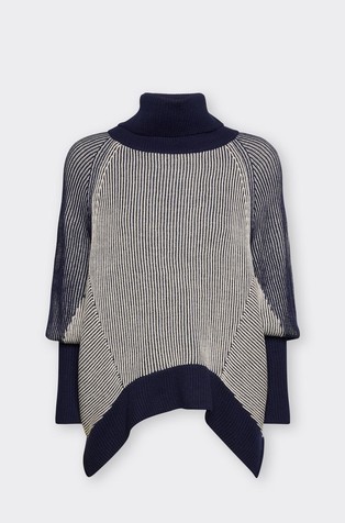Wool high-neck jumper with two-tone English rib knit
