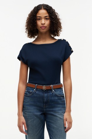 Cotton T-Shirt with Decorative Buttons