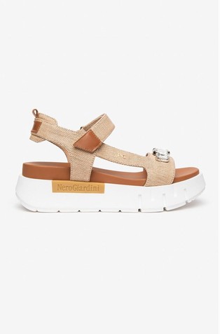 Platnene sandale s kožnim umetcima