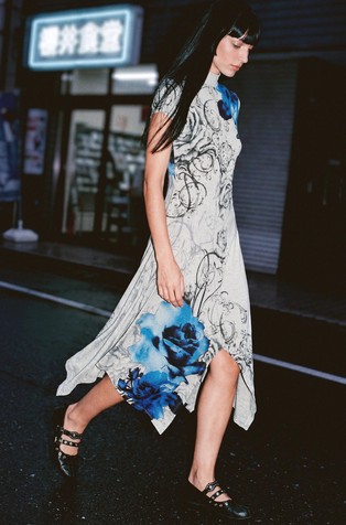 Stretch viscose short sleeved printed dress
