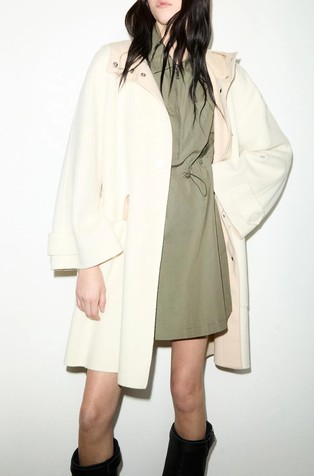 Loose fit double-woven wool parka