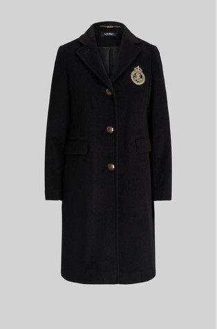 Crest-patch wool-blend coat