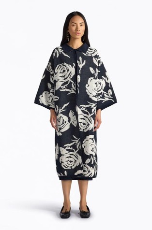 Jacquard floral long cardigan