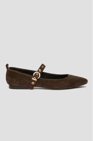 Suede ballet flats with eyelet detail