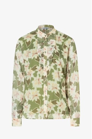 Blouse with flower print and flounce
