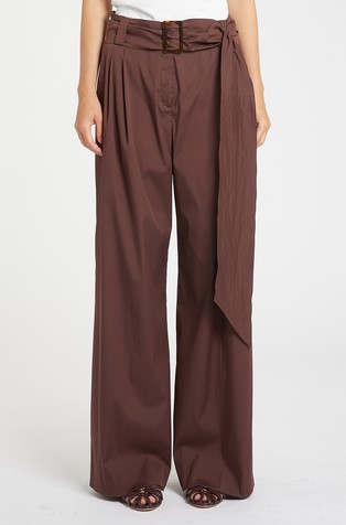 Stretch poplin trousers with long belt