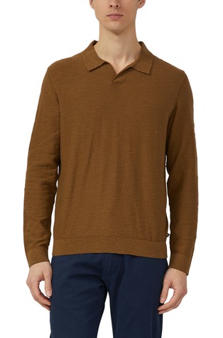 Pleten pulover od strukturirane pamučne pređe s polo ovratnikom