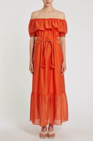 Cotton and silk off-shoulder dress