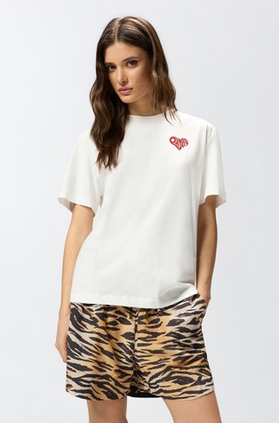 T-shirt with large rhinestoned slogan on back