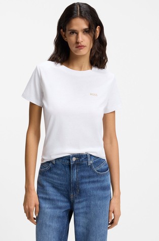 Slim fit pamučna majica s logotipom odgovarajuće boje
