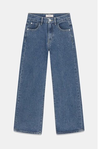 90s jeans hlače sa širokim nogavicama i ukrasnim kamenčićima