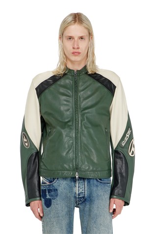 Biker jacket in colour-block leather