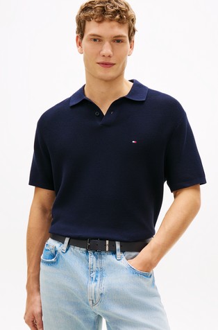 Relaxed fit pletena polo majica kratkih rukava