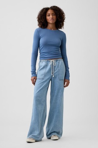 Ženske široke jeans hlače s elastičnim obrubom