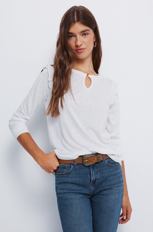 Plumetis ruffle shoulder T-shirt