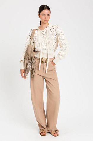 Cable knit openwork jumper with bow