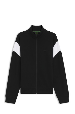 Zip-up cotton-blend sweatshirt with contrast inserts