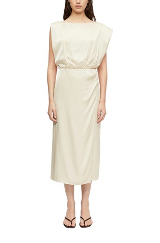 Asymmetric satin dress with draping