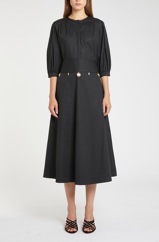 Haljina od pamučnog popelina s ukrasnim elementima na remenu