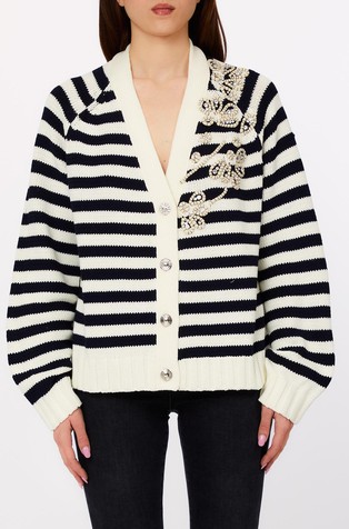 Kardigan s prugastim uzorkom i ukrasnim kamenčićima