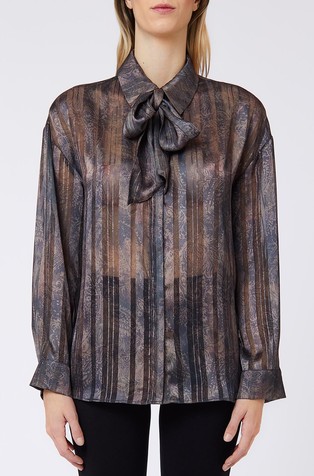 Sheer shirt with digital print and tie