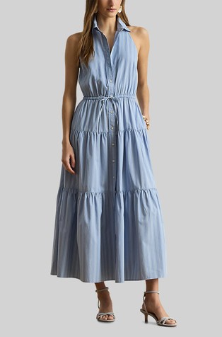 Prugasta pamučna košulja-haljina bez rukava