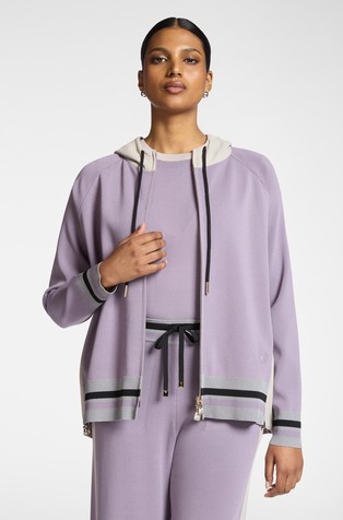 Viscose blend ful-zip sweater in colour-block