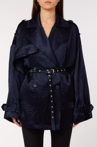 Satenska jakna s dvorednim kopčanjem i remenom