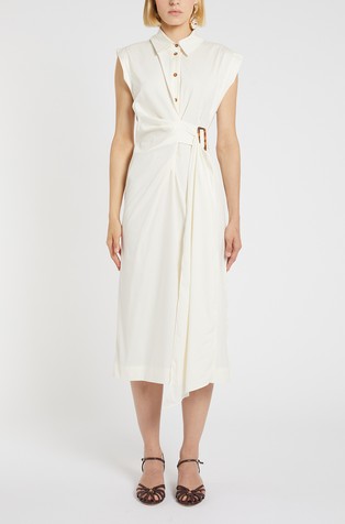 Midi shirt dress with faux-wrap detail