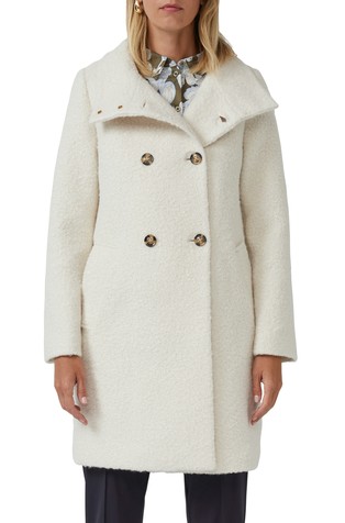 Bouclé coat with stand-up collar