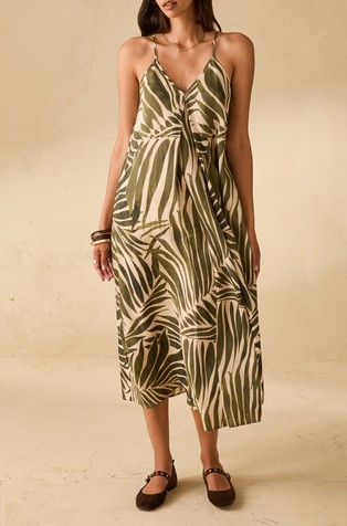 Duga lanena haljina s uzorkom