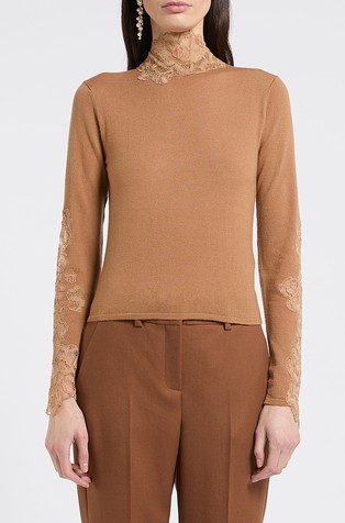 Slim fit pletena majica s umetcima od čipke